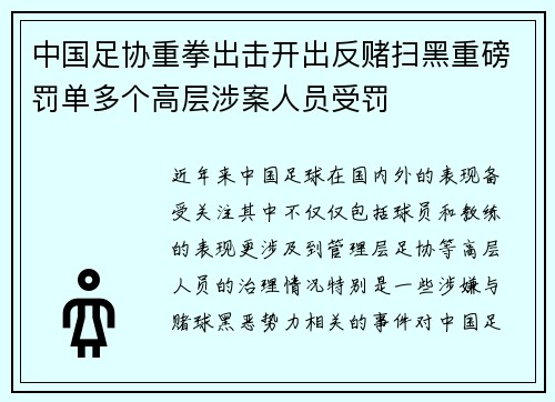 中国足协重拳出击开出反赌扫黑重磅罚单多个高层涉案人员受罚 中国足协重拳出击开出反赌扫黑重磅罚单多个高层涉案人员受罚